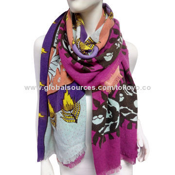 Fluffy acrylic scarf with silkscreen printing, acrylic, ethnic style, size of 100*200+1.5cm