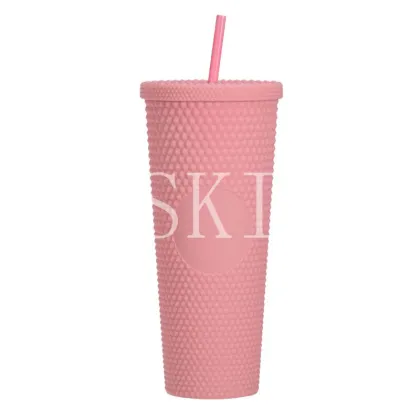 Creative Large Capacity Double Plastic Straw Cup 710ml Durian Cup Portable Diamond Cup