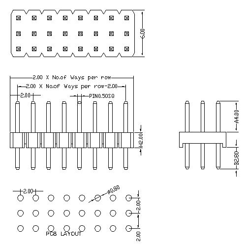 2.0 mm Pin Header Three Row Straight Type