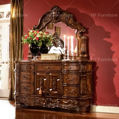 Luxury American Wooden Dressing Table with Mirror