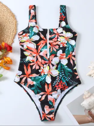 New women's colorful striped one-piece sexy bikini swimsuit