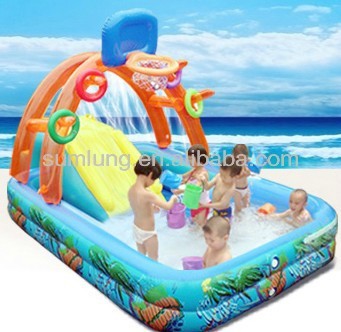 basketball inflatable pool swimming with slide children paddling pool slide send electric pump + water gun