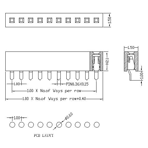 1.00 mm Female Header Single Row Straight Type