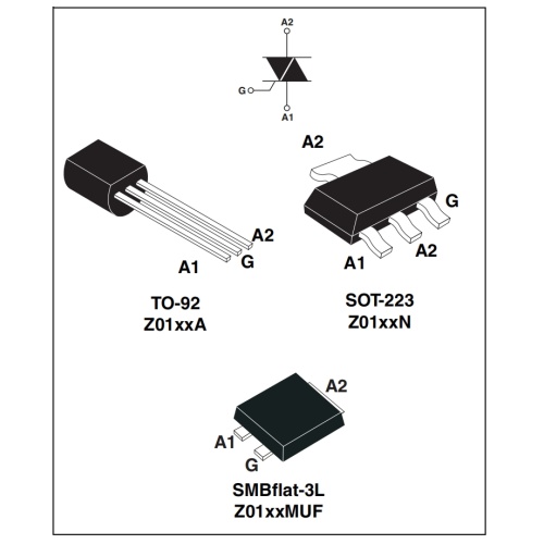 TO-92 Standard 1A Triacs suitable for general purpose AC switching applications