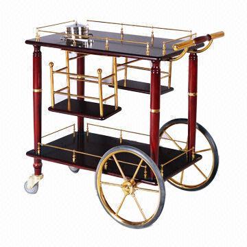 Service Trolley for Hotel Supplies, Made of Wood and Titanium Materials