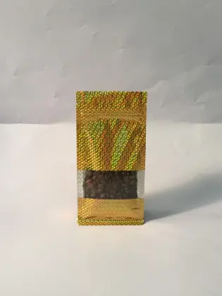 Golden Flat Bottom Bag With Clear Window