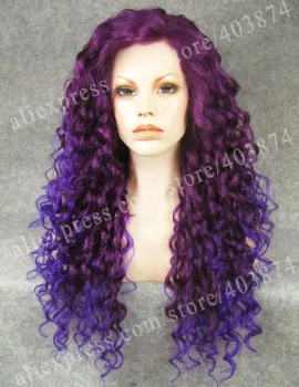 Wholesale Long Curly Synthetic Two Tone Color Lace Wigs in stock