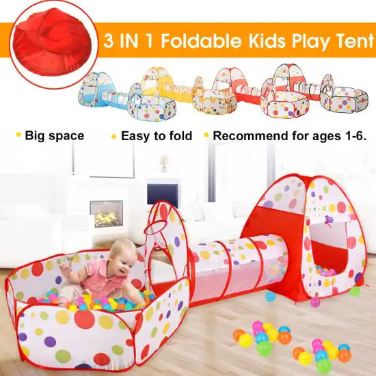 3 In 1 Play Tent Baby Toys Ball Pool for Children Kids Ocean Balls Pool Foldable Kids Play Tent Playpen Tunnel Play House