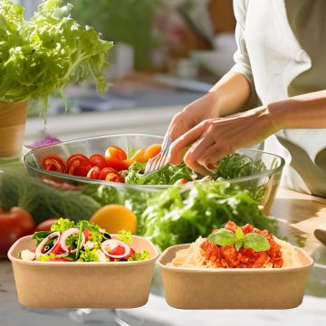 Biodegradable Kraft Paper Rectangular Bowl for Takeaway Food