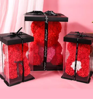 2024 Hot Selling DIY Eternal Flower PE Valentine's Day Teddy Rose Bear Decorations in 25cm and 40cm Sizes