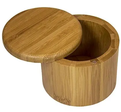 Round Bamboo Salt Box Spice Storage with Lid