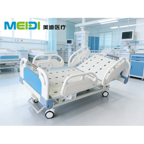 Single Crank Nursing Bed with Four Guardrails, Composite Headboard & Footboard, Central Control Brake for Senior Care & Health C