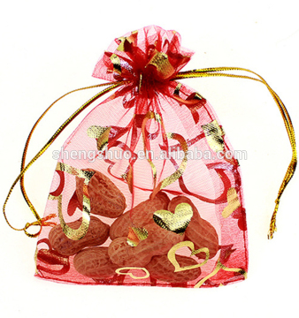 personalized drawstring candy organza bag,ribbon with printed logo,wholesale snowflake printed organza bags