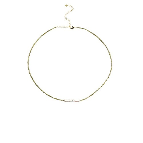 Custom Natural Olivine Green Necklace with freshwater pearl