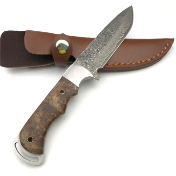 Coltello da caccia Damasco a lama fissa con manico in legno