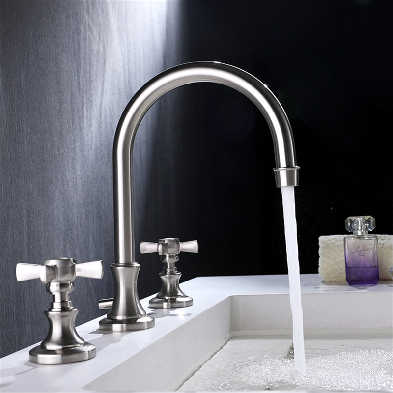 Arc spout with cross knobs basin faucet