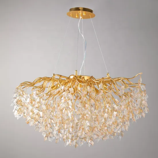 Modern European Raindrop Crystal Glass and Brass Tree Branch Chandelier Light