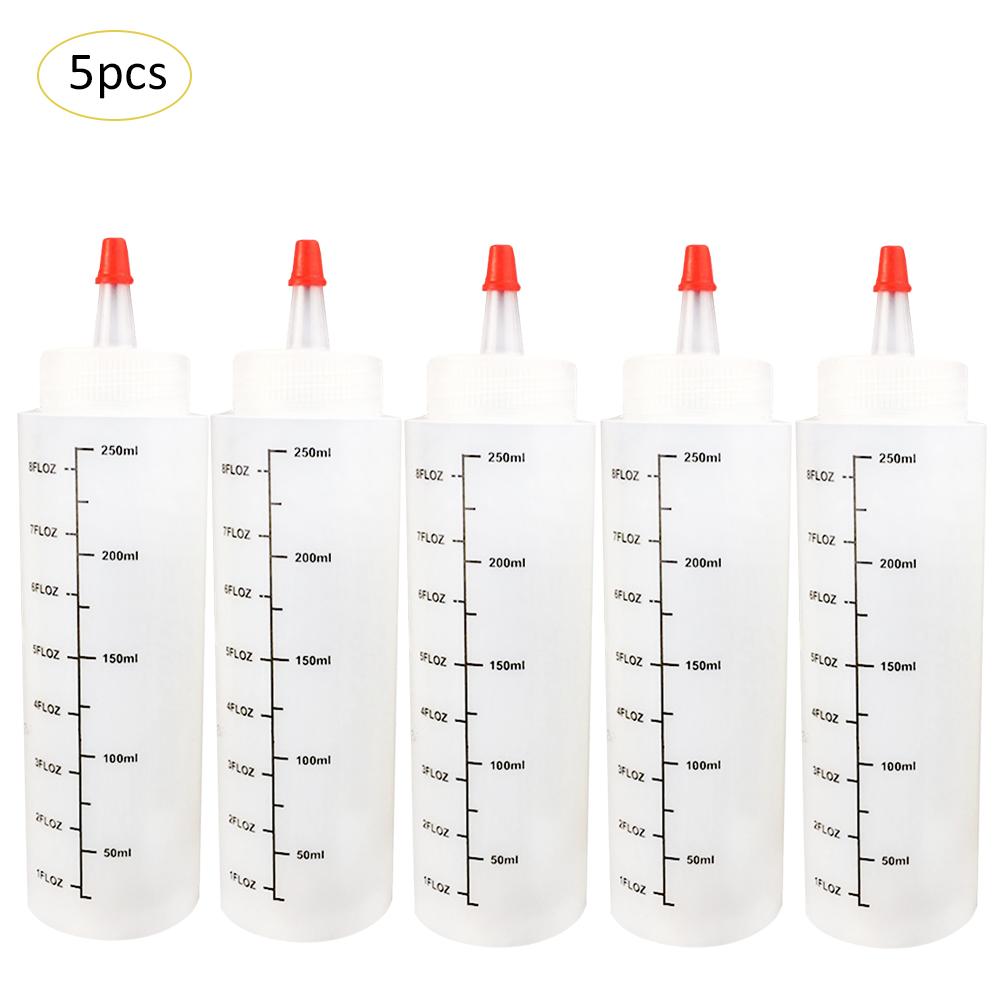 5PCS 250ML Plastic Needle-nosed Bottle With Scale Squeeze Bottle With Leak-Proof Cap Sauce Bottle Salad Squeeze Bottle