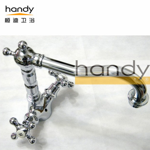 Kitchen Mixer Taps with Rotatable Outlet-pipe Antique Cross swivel Two-Handles Brass Kitchen Faucet Supplier