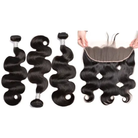 Brazilian Human Hair Bundles With 13x4 Lace Frontal Closure Body Wave Cuticle Aligned Virgin Hair