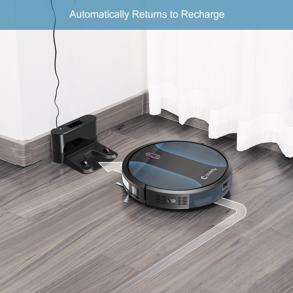 Coredy R500+ Automatic Smart Robot Vacuum Cleaner Sweep and Wet Mopping Dry Floor with Water Tank and 3PCS Mop Cloths for Home