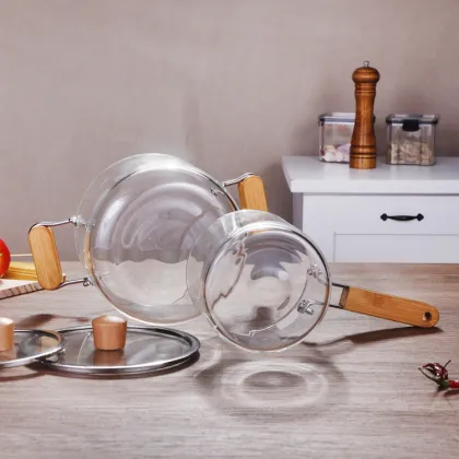 Milk Pot with Wooden Handle - Milk Glass Cooking Pot