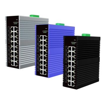 24 Port Managed Industrial Network Switch with PoE: 16x 10/100/1000Mbps Ethernet and 8x 1000Base-FX Fiber Ports