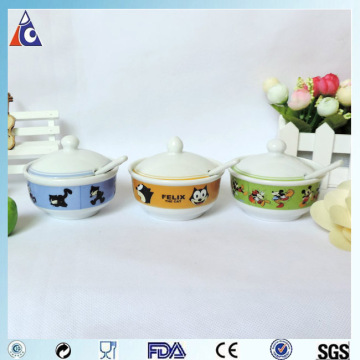 ceramic sauce bowl set with decal and spoon