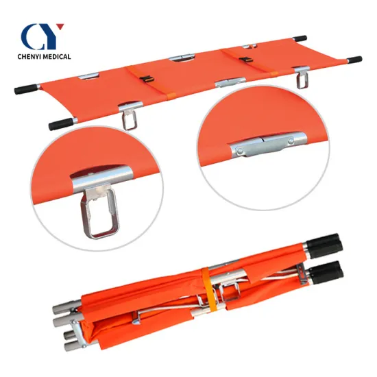 Folding stretcher for first aid