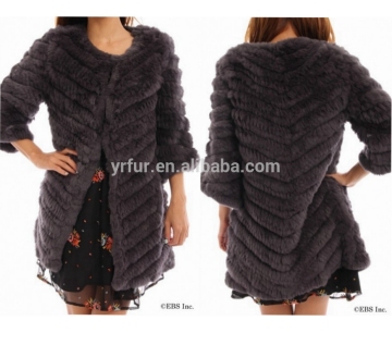 YR096 Genuine Sheared Rabbit Fur Jacket Hand Knit Fur Garment Factory Customize Make