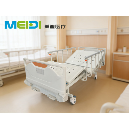 Punched Double Crank Hospital Bed with L-shaped Guardrails, Customizable Legs & Casters