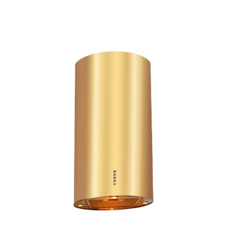 Smart Island Range Hood dengan bodi silinder logam dan sakelar tombol tekan