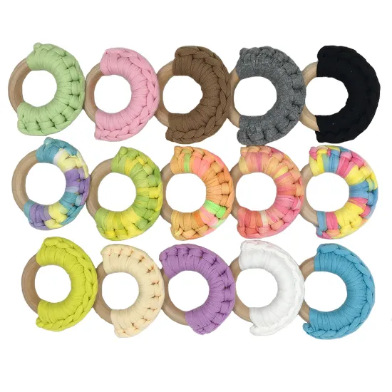 50mm Wooden Crochet Wool Natural Baby Teether Accessories