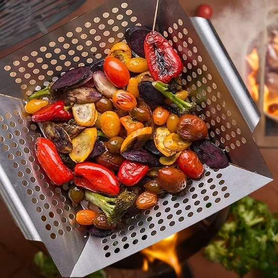 In Stock Stainless Steel Barbecue Tools Curved Handles BBQ Grill Topper Grilling Pans  Basket No Pfas