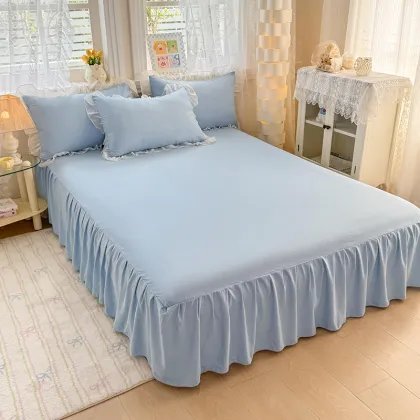 Milk Blue Solid Color Bed Sheet Cover