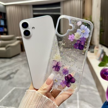 IPhone 16 plus fioletowy wieczny kwiat suszony kwiat prawdziwy futerał na telefon