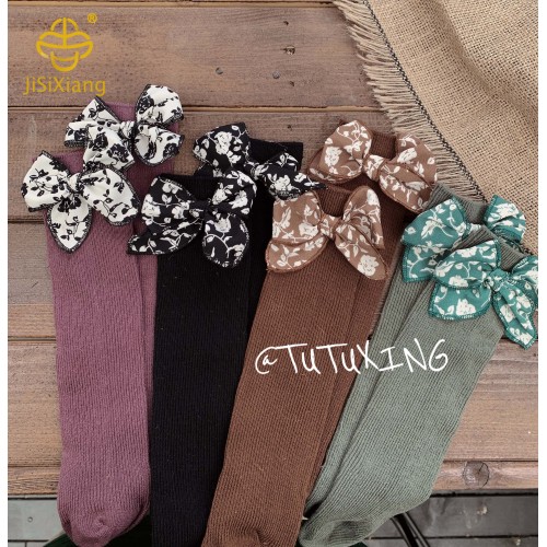 꽃무늬 리본 중간 튜브 로리타 송아지 양말