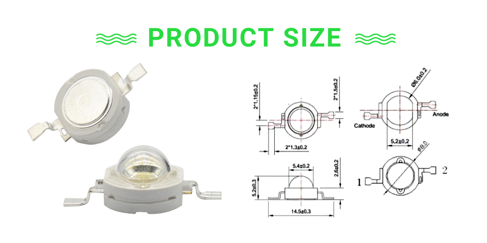 Size of 8080LGC53D45I1A High Power LEDs 3W 530nm Green LED Chips