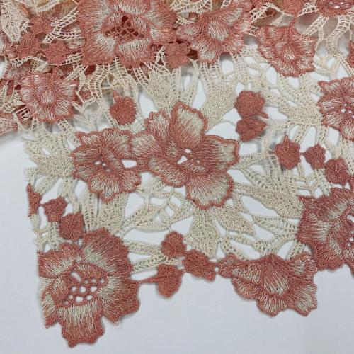 Peach Beige Flower Chemical Lace Embroidery Fabric