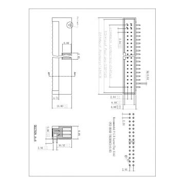 2,54 mm Dual Row Box Huvuddopp Höger ängel 90 ° Typ H = 13,60 mm