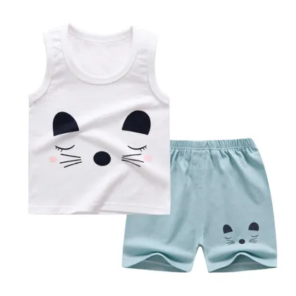 Summer Wholesale Cotton Sleeveless 2-Piece Baby Clothing Sets