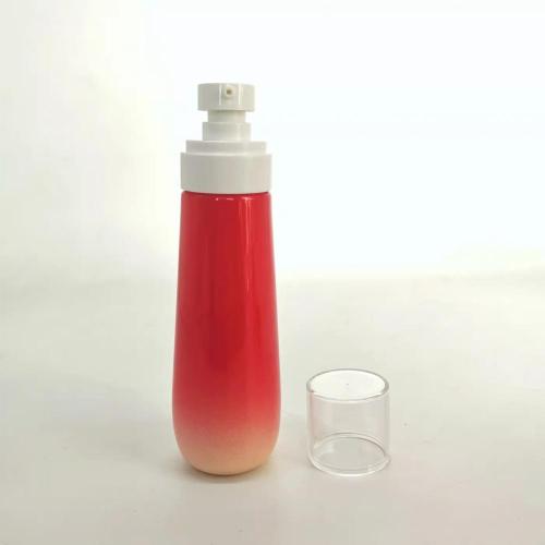 Conjunto de botella de vidrio cosmético degradado rojo