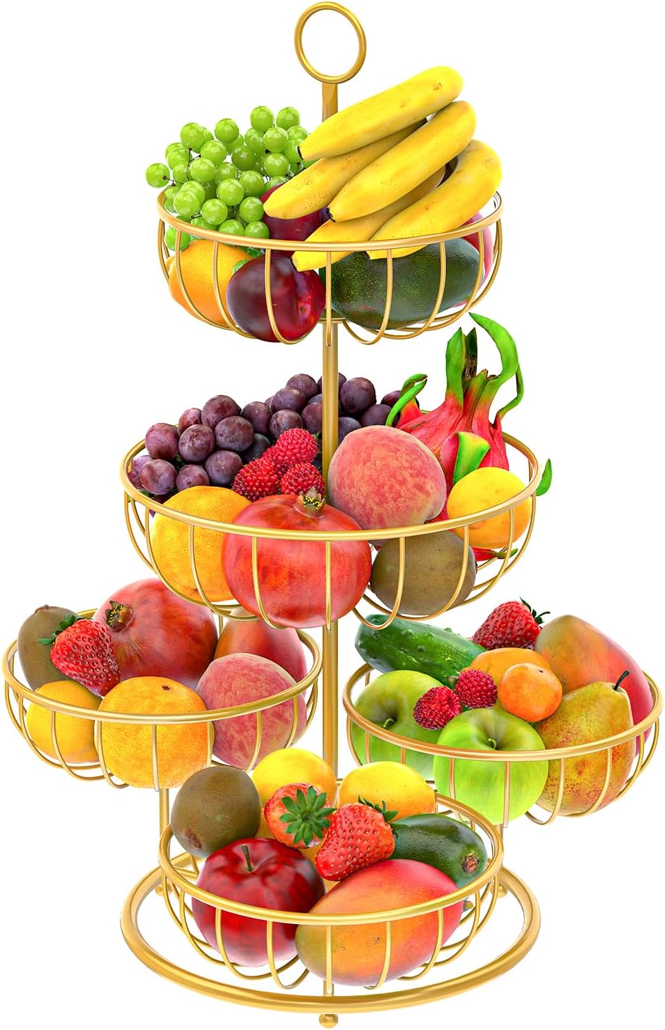 5 Tier Fruit Basket Bowl Kitchen Counter Large Capacity Metal Wire Countertop Vegetables Storage Rack Detachable Stand Holder