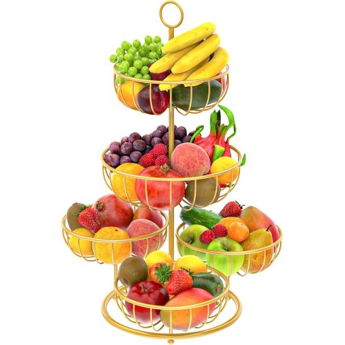 5 Tier Fruit Basket Bowl Kitchen Counter Large Capacity Metal Wire Countertop Vegetables Storage Rack Detachable Stand Holder