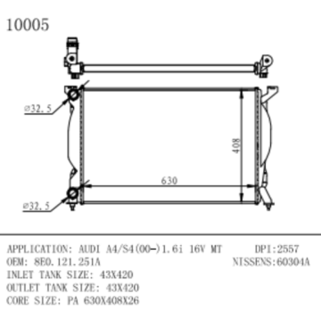 Audi A4/S4 1.6i 16V Oemnumber 8E0.121.251A 용 라디에이터