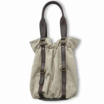 Canvas Handbag, Made of Flax and Brown PVC