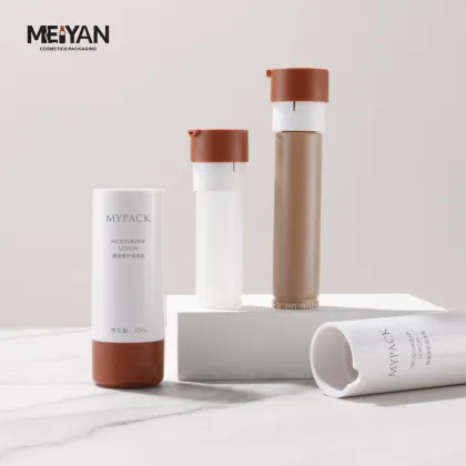 MYPACK Custom Empty Round ABS Glossy White Brown Refillable Sunscreen Bottle 30ml/50ml
