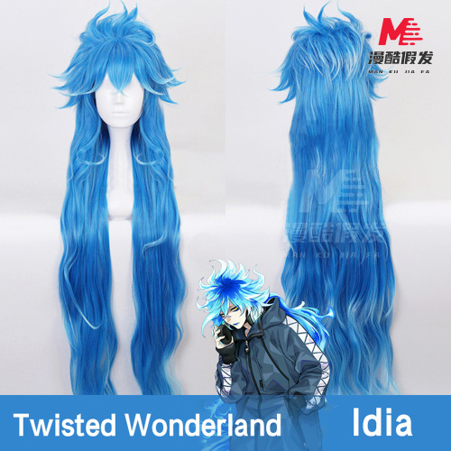 Twisted Wonderland Idia Cosplay Bộ tóc giả màu xanh