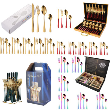 24 Piece Stainless Steel PVD Cutlery Set - Black, Gold, Silver