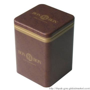 Square tin coffee box with plug lid